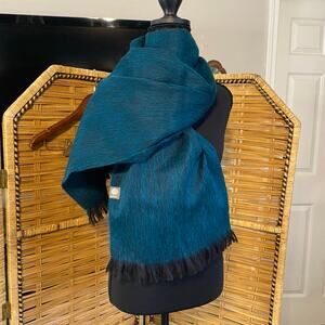 Shupaca Alpaca Blend Scarf Teal Black Ombre Fringe Fair Trade Ecuador